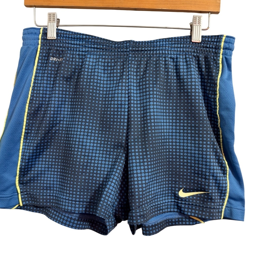 Nike Dri-FIT Shorts Womens Small Blue Polka Dot Dotted Athletic Running Gym